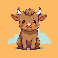 Bull. Cute little cartoon kawaii anime character. Domestic Pet. Wild  Animal. Flat vector