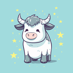 Bull. Cute little cartoon kawaii anime character. Domestic Pet. Wild  Animal. Flat vector