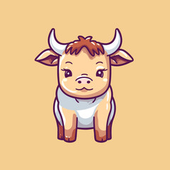Bull. Cute little cartoon kawaii anime character. Domestic Pet. Wild  Animal. Flat vector