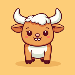 Bull. Cute little cartoon kawaii anime character. Domestic Pet. Wild  Animal. Flat vector