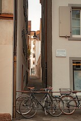 Fototapeta na wymiar bicycles in the narrow street