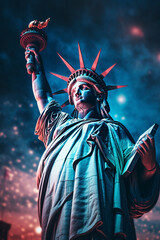 Fototapeta premium Statue of liberty with fireworks in the background Generative AI