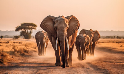 Herd of African black elephants
