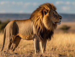 Obraz na płótnie Canvas male lion watching over savannah