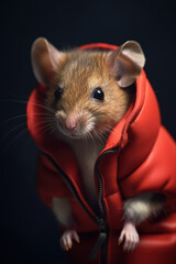 Cute mouse wearing a red coat , Generative AI