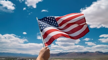 Proudly waving the stars and stripes in the clear blue sky, generative AI