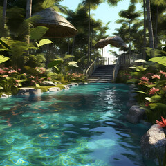 tropical pool in tropical jungle