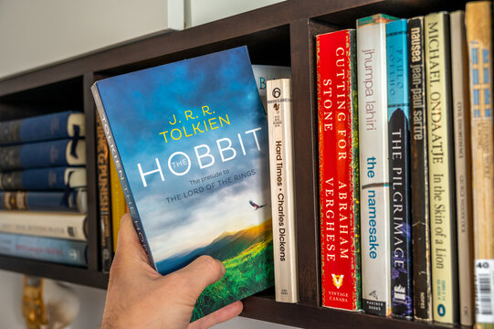 Calgary, Alberta - June 17, 2023: Cover of J.R.R Tolkien's The Hobbit.