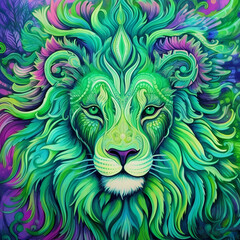 Portrait of a Green Lion - Leo Birth Sign
