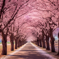 cherry blossom tree lined path Generative AI