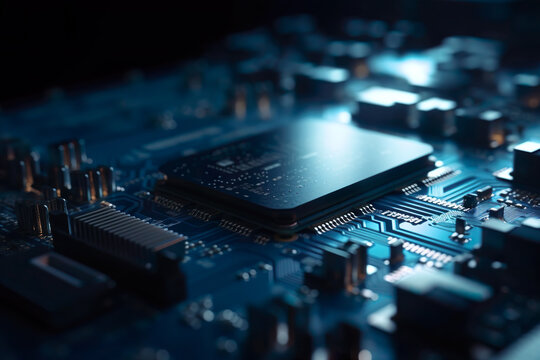 electronic blue  circuit board, technology concept, IA generativa