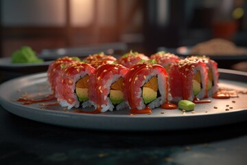 Sushi Roll California Salmon Tuna Ahi Avocado Roe Chef Roll Special Background Image