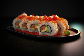 Sushi Roll California Salmon Tuna Ahi Avocado Roe Chef Roll Special Background Image