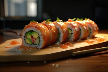 Sushi Roll California Salmon Tuna Ahi Avocado Roe Chef Roll Special Background Image