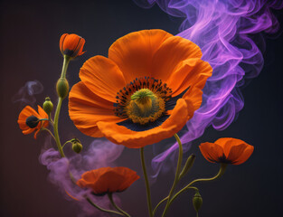 Illustration of Papaver somniferum create by AI Generator Technology 