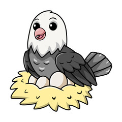 Cute roseicollis opaline malva love bird cartoon with eggs in the nest