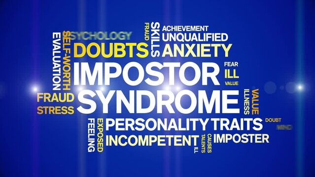 impostor syndrome animated tag word cloud;text design animation kinetic typography seamless loop.