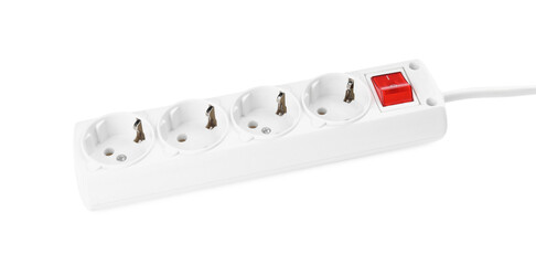 Power strip with extension cord on white background. Electrician's equipment
