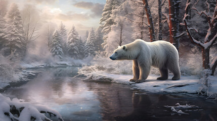 Majestic Guardian: Bear in Enchanted Winter Woods, Generative AI