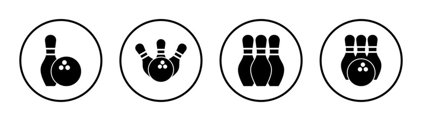 Bowling icon set illustration. bowling ball and pin sign and symbol.