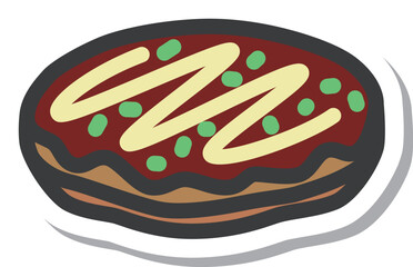 ミニミニステッカー風飲食物イラスト　お好み焼き