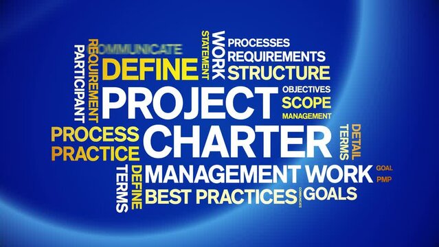 Project Charter animated tag word cloud;text design animation kinetic typography seamless loop.