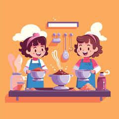 mother and child baking