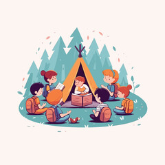 family camping in the tent