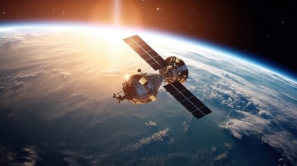 Obraz na płótnie Canvas Space satellite over the planet earth Generative AI