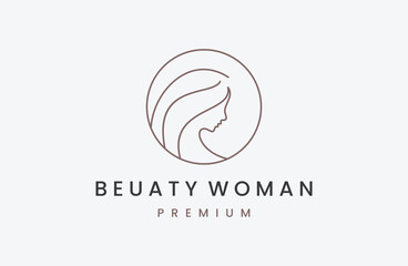 Woman logo with modern line art style for beauty salon design template. Premium Vector 