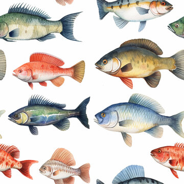 Various Fish PAintings Seamless Pattern 2