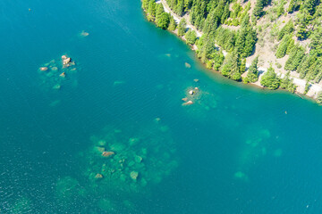 Lake Cushman on a sunny Summer day. Washington State Mountain Lake.