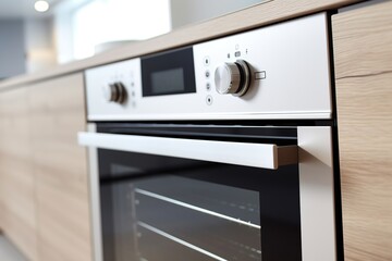 Fototapeta na wymiar Kitchen furniture with oven, fragment, light wood and white Generative AI