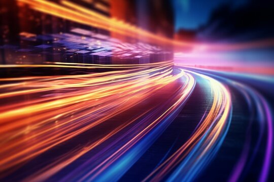 Blurred Light Trails and Dazzling Color Streaks Merge in Captivating Harmony background. AI generated, human enhanced © top images