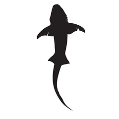 silhouette of a swimming shark isolated on white background