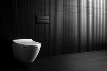 Naklejka na ściany i meble An eye - level close - up of a sleek, modern toilet, emphasizing its minimalist design and smooth lines Generative AI