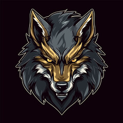 Wolf mascot sport logo design. Wolf animal mascot head vector illustration logo. Tiger head emblem design for eSports team. Character for sport and gaming logo concept. Black background.