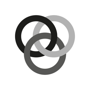 Icon of interlocking circles. Filter, borromean rings, trinity. Unity concept. connection symbols. 3 interlocking rings. Vector illustration. stock image.