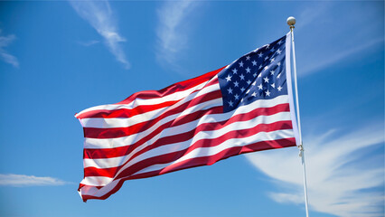 Obraz premium photo american flag waving in blue sky USA Flag