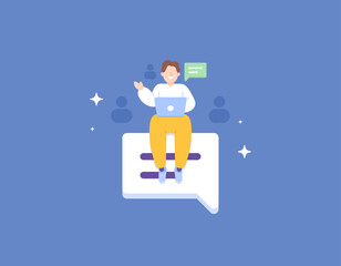 Admin of social media, marketplace, e-commerce. A worker or employee responds and answers questions from customers. communicate directly with consumers. occupation or profession. illustration concept 