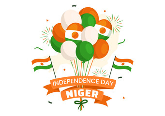 Happy Niger Republic Day Vector Illustration with Waving Flag and Country Public Holiday in Cartoon Hand Drawn Landing Page Background Templates