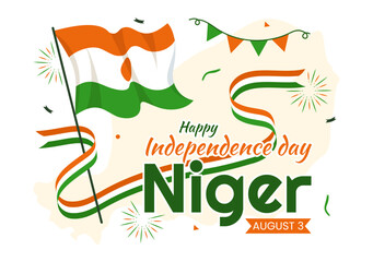 Happy Niger Republic Day Vector Illustration with Waving Flag and Country Public Holiday in Cartoon Hand Drawn Landing Page Background Templates