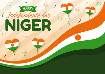 Happy Niger Republic Day Vector Illustration with Waving Flag and Country Public Holiday in Cartoon Hand Drawn Landing Page Background Templates