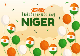 Happy Niger Republic Day Vector Illustration with Waving Flag and Country Public Holiday in Cartoon Hand Drawn Landing Page Background Templates
