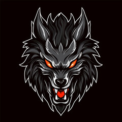 Wolf mascot sport logo design. Wolf animal mascot head vector illustration logo. Tiger head emblem design for eSports team. Character for sport and gaming logo concept. Black background.