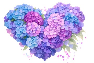 Beautiful watercolor floral bouquets with hydrangea flowers in pink purple and blue color