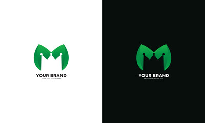 Leaf crown logo, letter m, vector graphic design