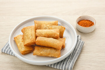 Cibay, made from tapioca flour, served with chilli sauce, Indonesian traditional food
