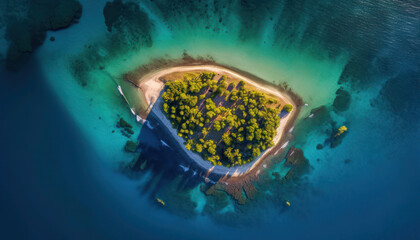 Lone-Pacific Caribbean Hawaiian Island Satellite View Azure Waters Sunset God View