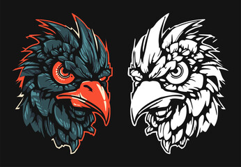 Angry chicken rooster head mascot esport logo vector illustration
